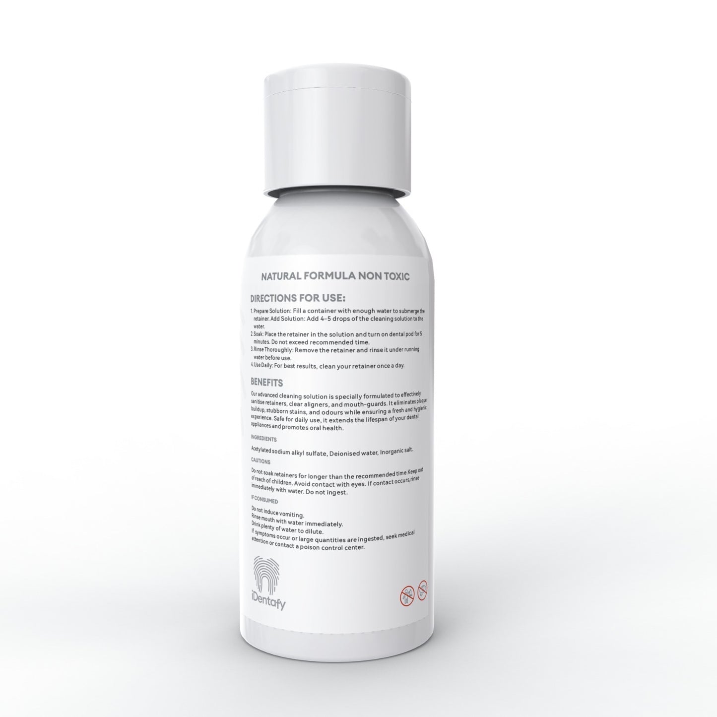 close up shot of iDentafy cleaning solution label